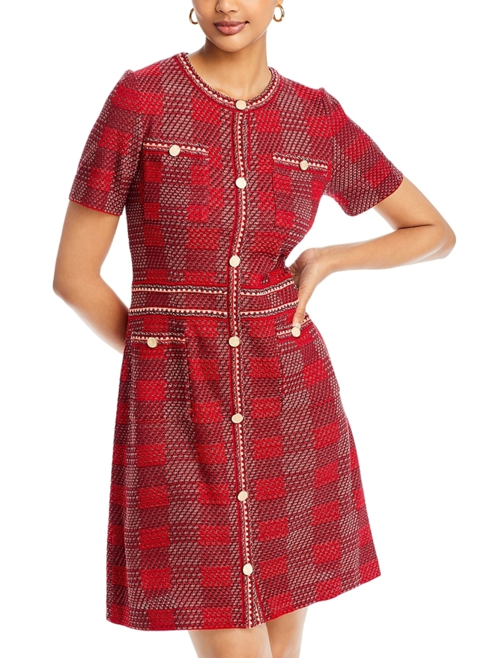 Misook Bold Plaid Tweed Knit Sheath Dress
